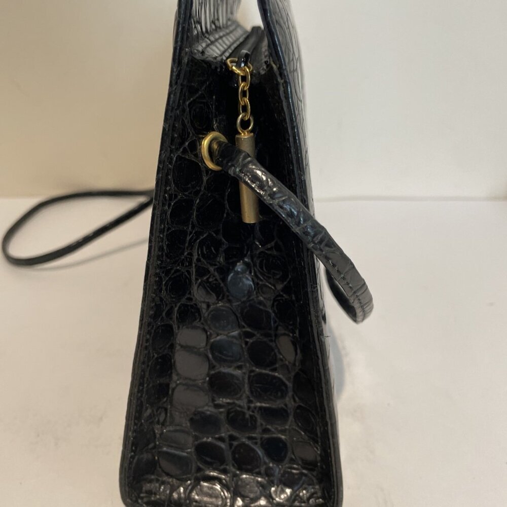 Vintage Albert Nipon Croc Embossed Leather Crossbody Bag Classic Old Money 80s - Picture 7 of 16